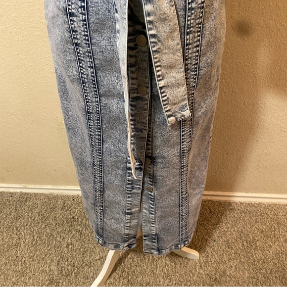 VENUS Button Front Light Blue 1/2 Sleeve Midi Denim Tie Waist Dress Size 2 - Picture 4 of 14